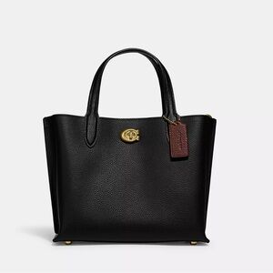 NWOT Coach Willow Tote Bag 24 In Black With Brass Hardware (Real Leather)